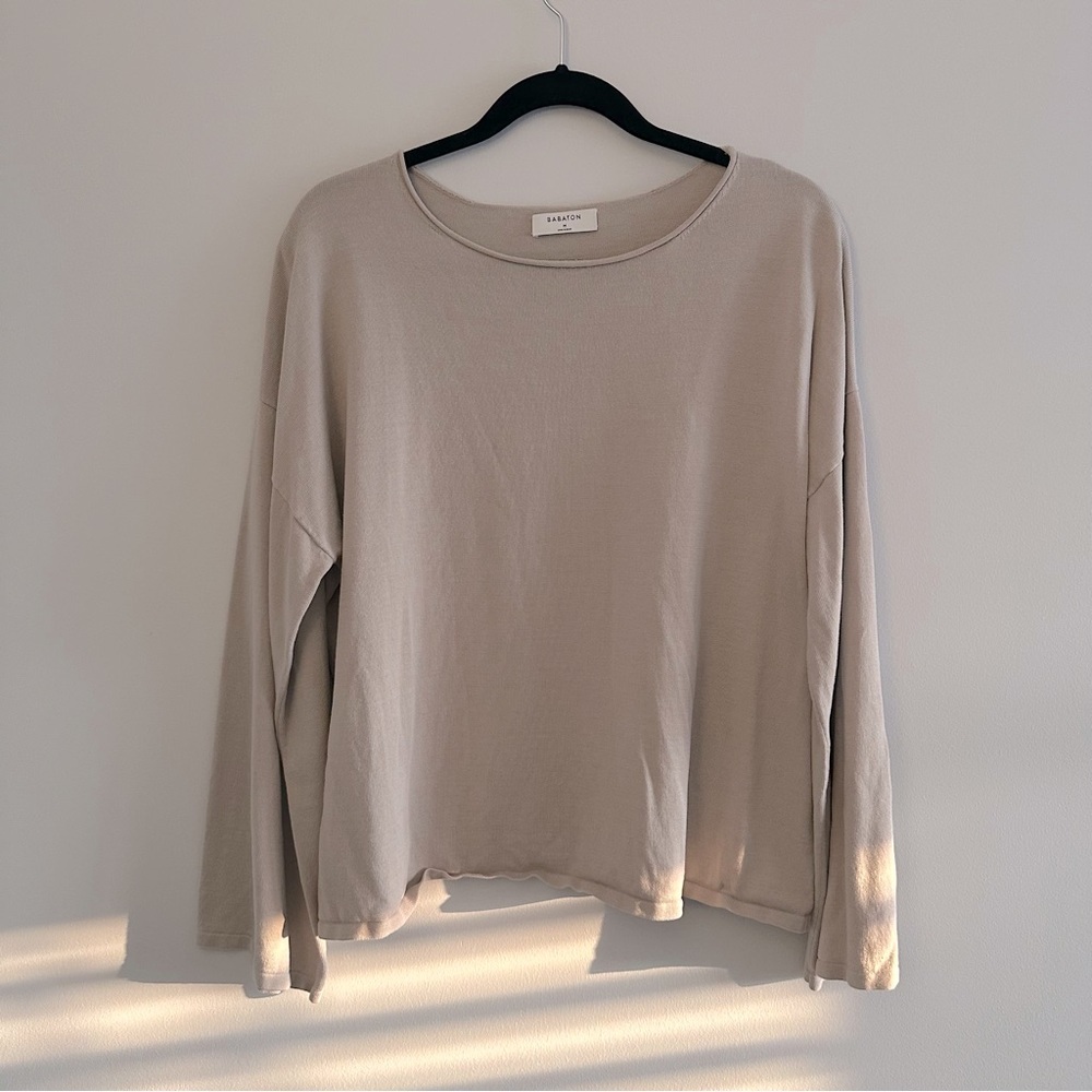 Babaton Beige Cotton Modal Loose Oversized Long Sleeve - Picture 3 of 7